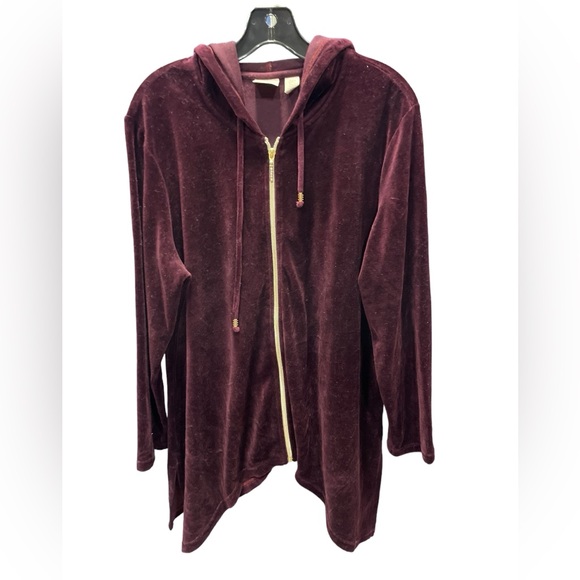 Chico's Deep Purple Zipper Front‎ Long Sleeve Velour - Picture 1 of 5